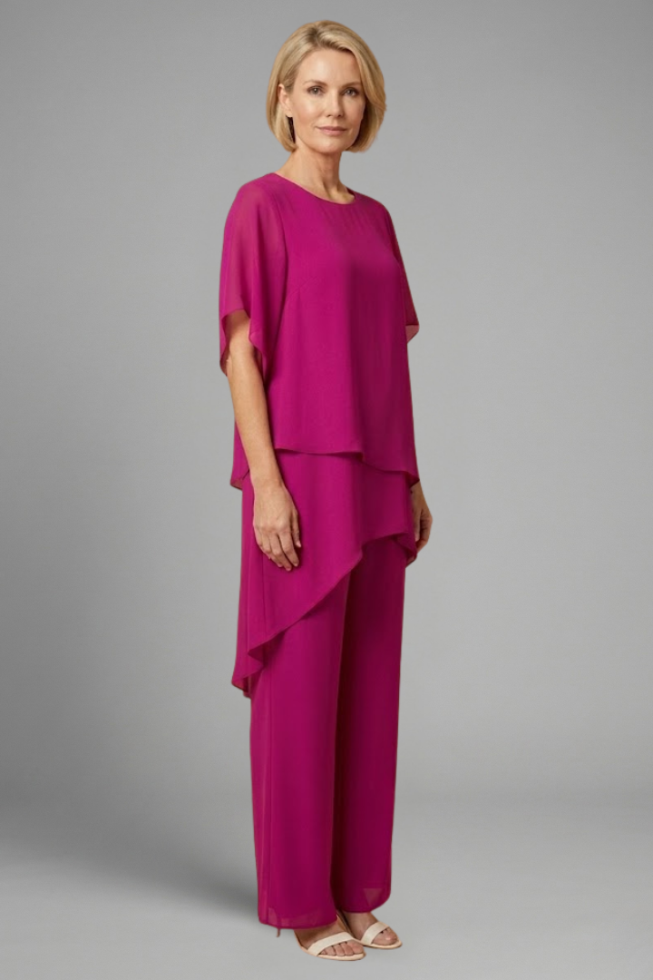Faye | Women's Top and Trousers Set | Asymmetric Hem Wide Legs