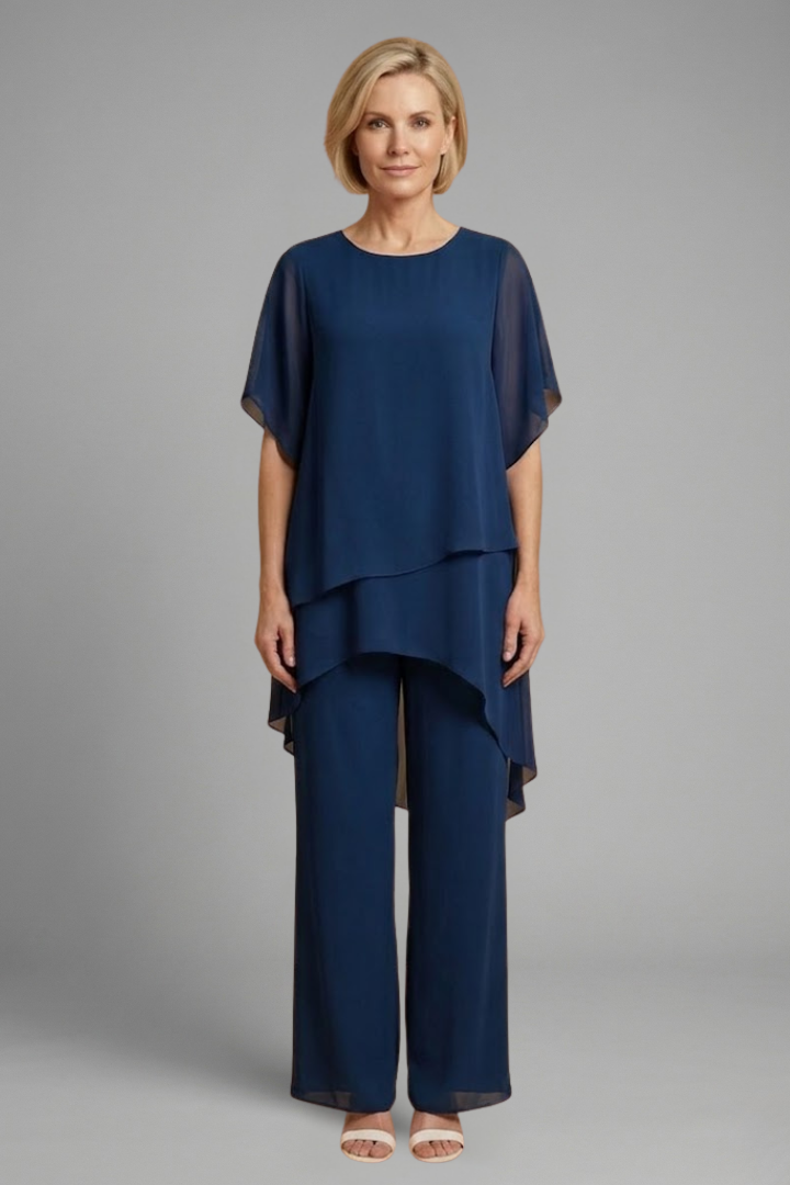 Faye | Women's Top and Trousers Set | Asymmetric Hem Wide Legs
