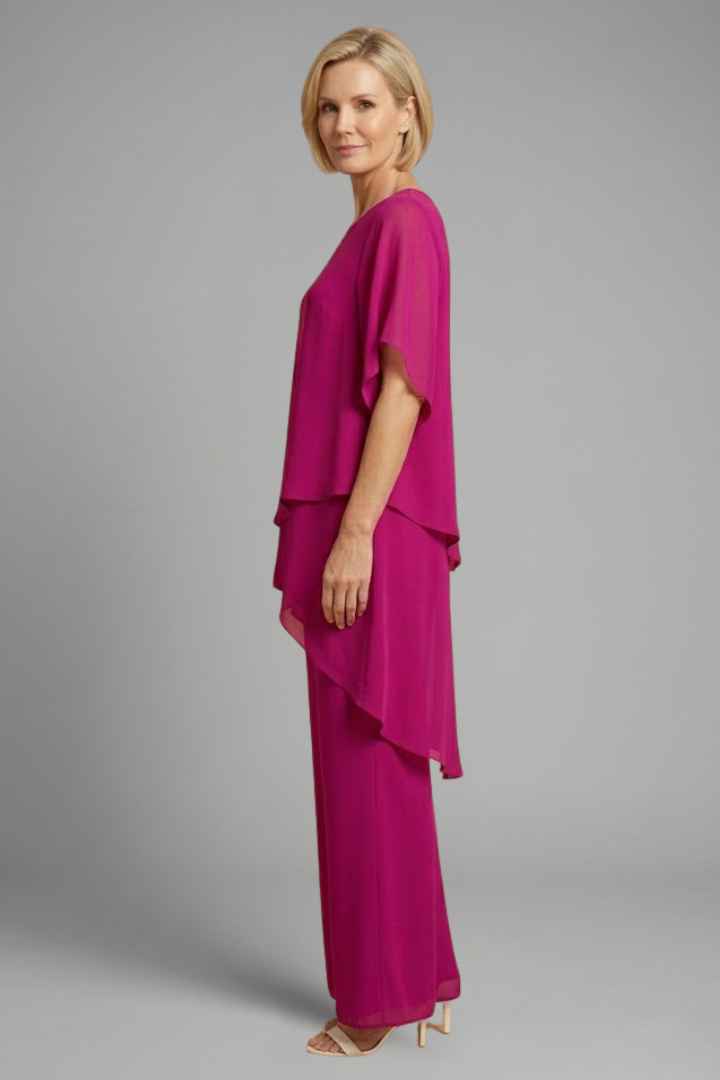 Faye | Women's Top and Trousers Set | Asymmetric Hem Wide Legs