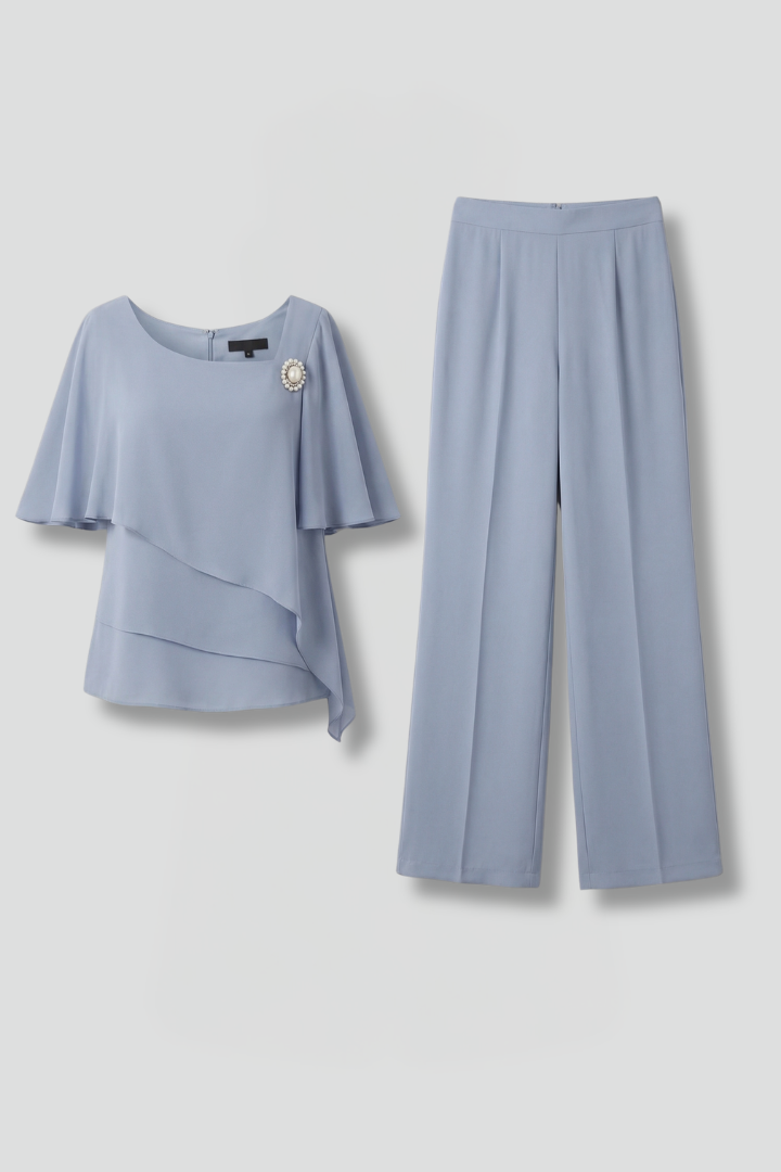 Maya | Women's Top and Trousers Set | Layered Top Straight Legs