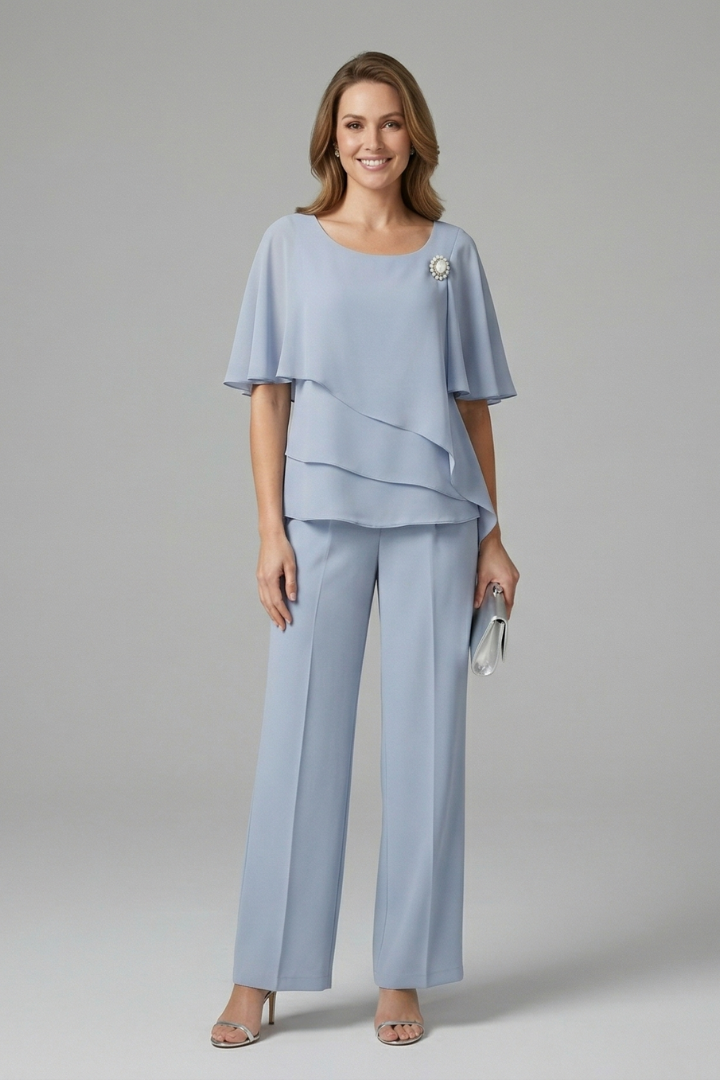 Maya | Women's Top and Trousers Set | Layered Top Straight Legs