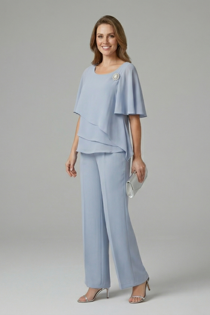 Maya | Women's Top and Trousers Set | Layered Top Straight Legs