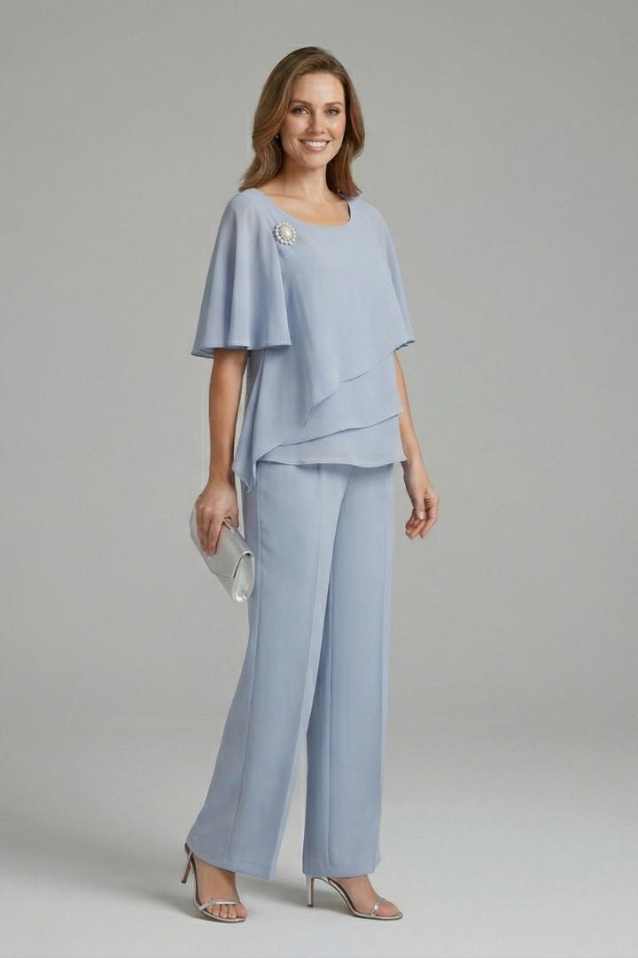 Maya | Women's Top and Trousers Set | Layered Top Straight Legs
