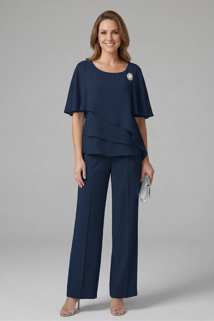 Maya | Women's Top and Trousers Set | Layered Top Straight Legs