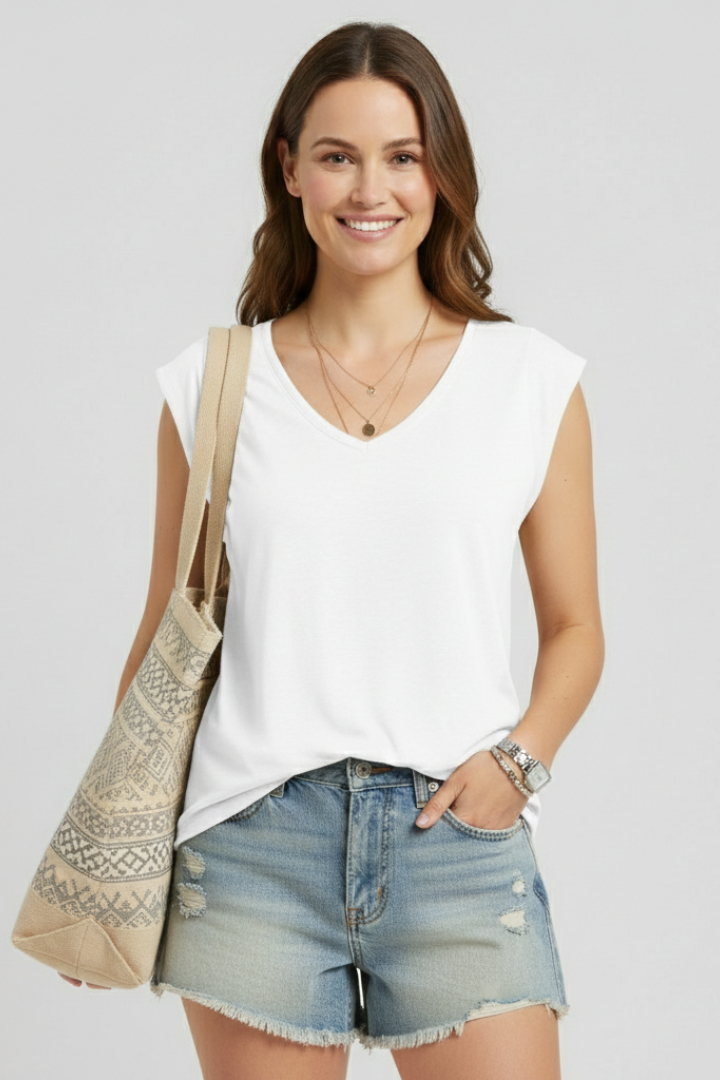 Enfys | Women's Top | V-Neckline Cap Sleeves