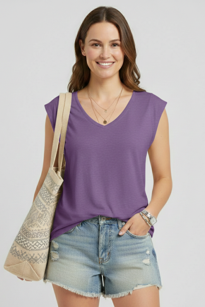 Enfys | Women's Top | V-Neckline Cap Sleeves