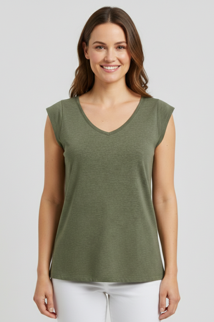 Enfys | Women's Top | V-Neckline Cap Sleeves