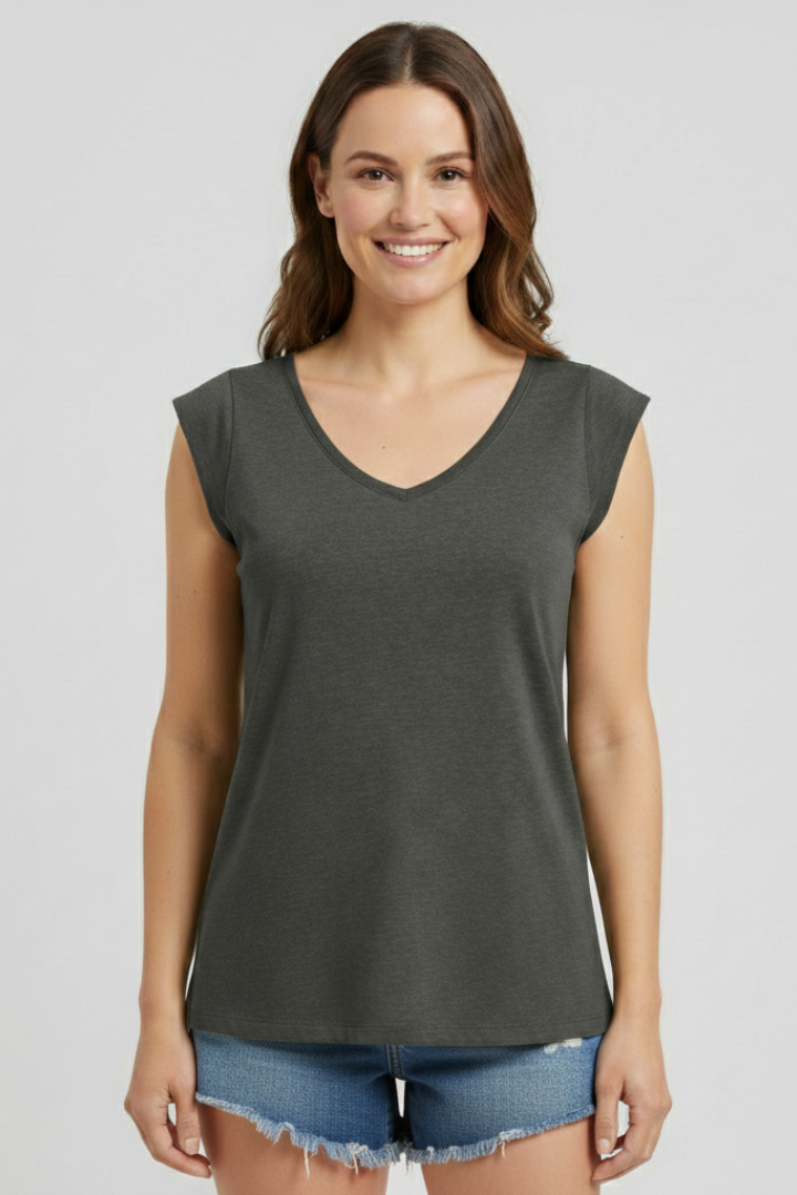 Enfys | Women's Top | V-Neckline Cap Sleeves