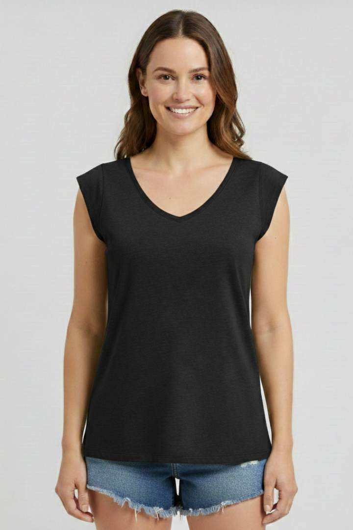 Enfys | Women's Top | V-Neckline Cap Sleeves