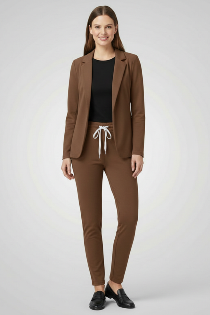 Jade | Women's Trouser Set | Lapel Collar Elastic Waistband