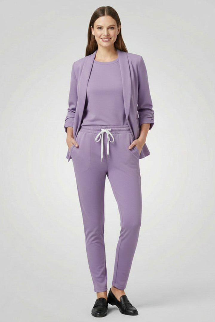 Jade | Women's Trouser Set | Lapel Collar Elastic Waistband