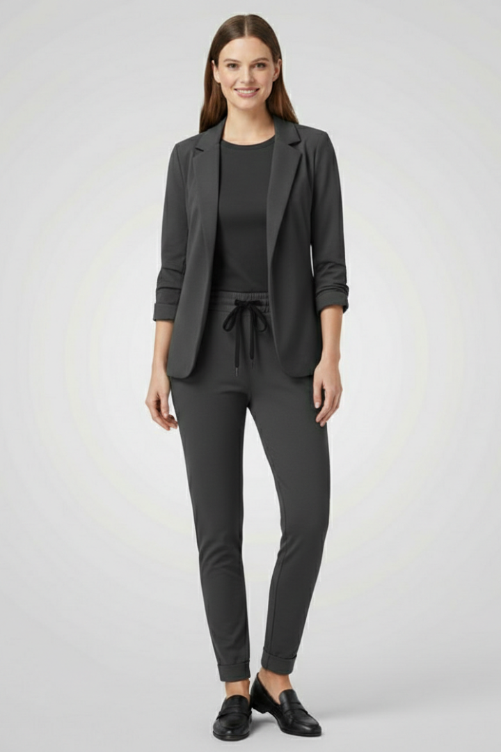 Jade | Women's Trouser Set | Lapel Collar Elastic Waistband