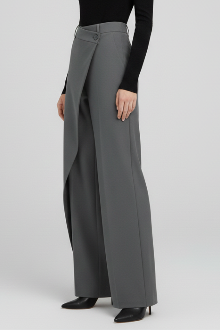 Iola | Women's Trousers | Asymmetric Front Straight Legs