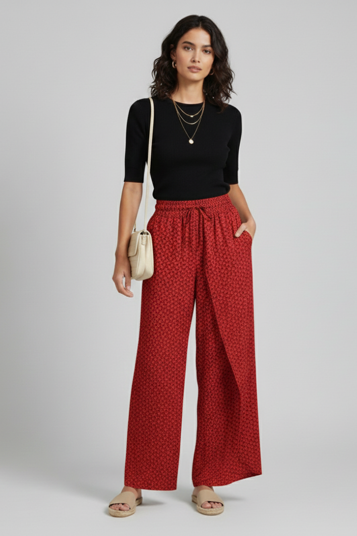 Sala | Women's Trousers | Geometric Print Elastic Waistband