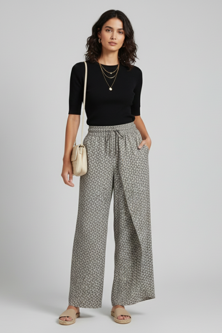 Sala | Women's Trousers | Geometric Print Elastic Waistband
