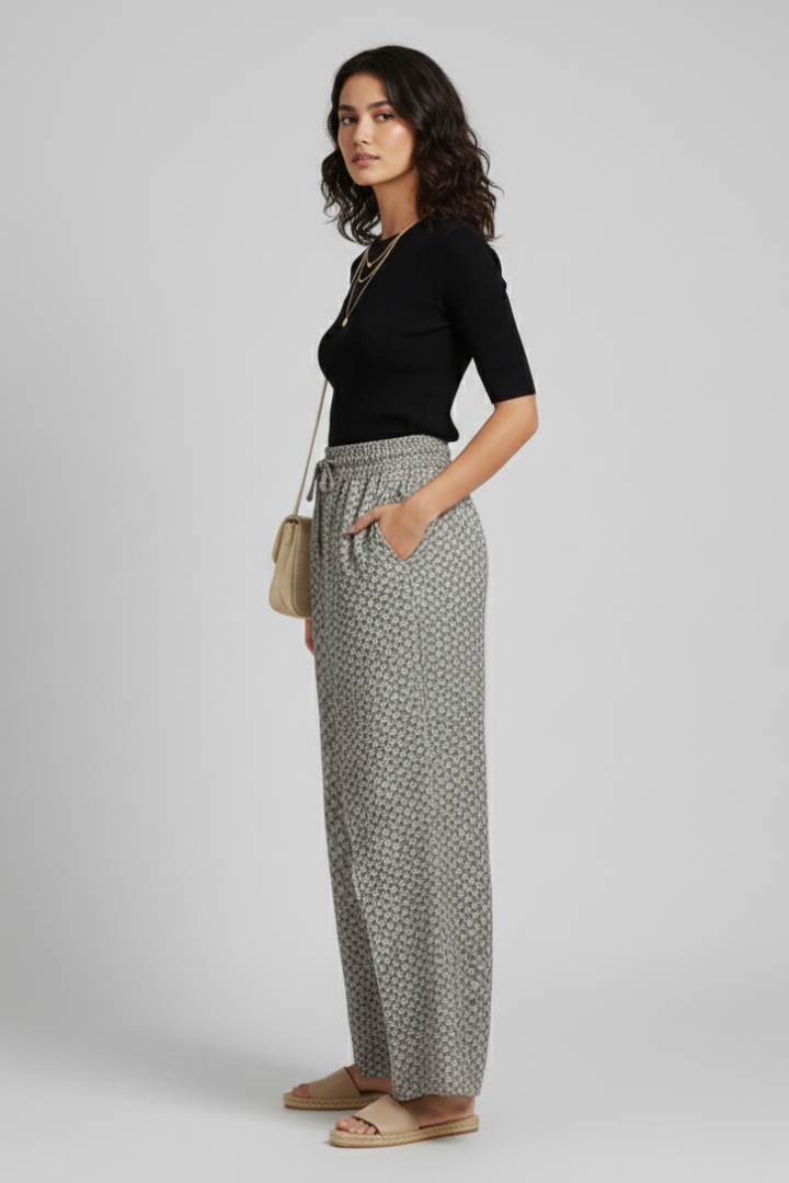 Sala | Women's Trousers | Geometric Print Elastic Waistband