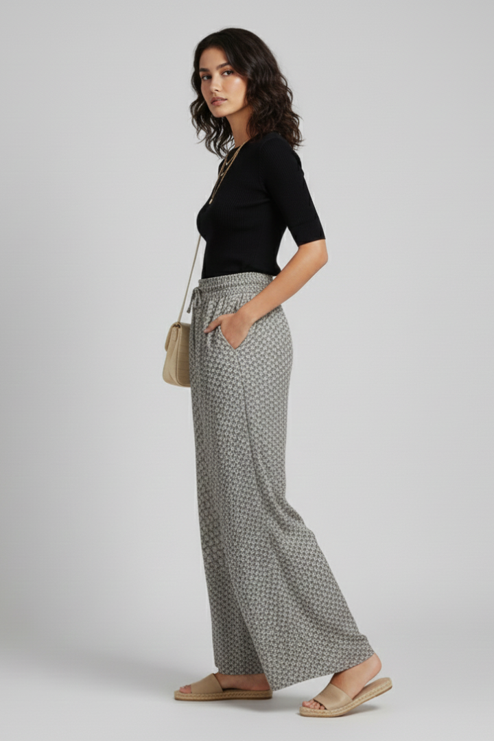 Sala | Women's Trousers | Geometric Print Elastic Waistband