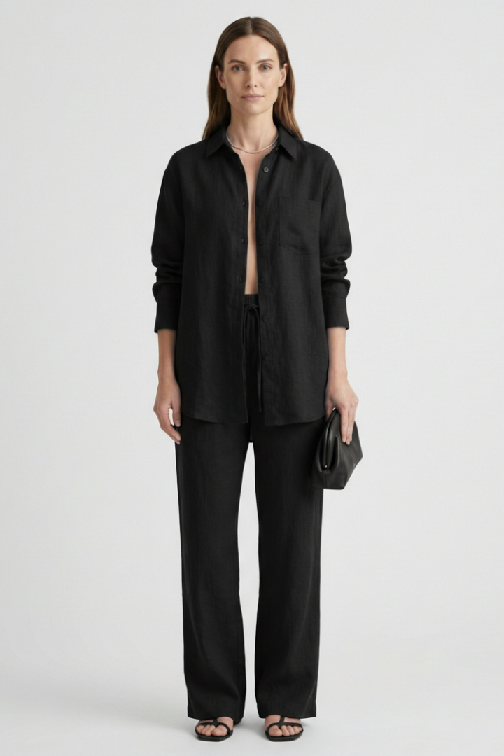 Tara | Women's Two-Piece Set | Button Shirt Straight Trousers