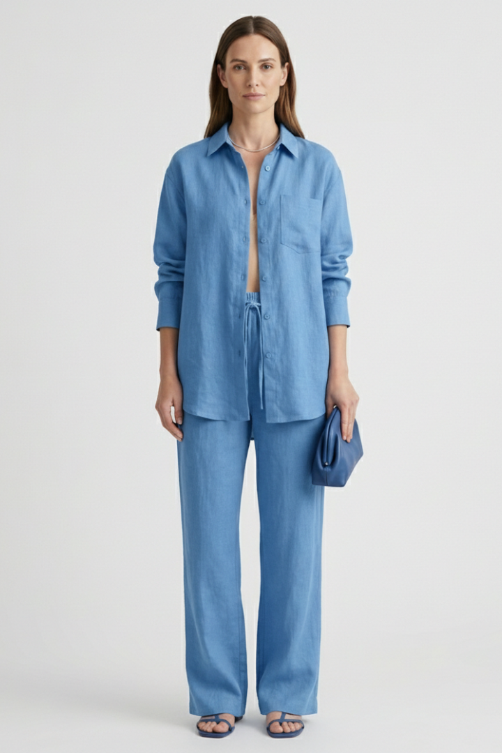 Tara | Women's Two-Piece Set | Button Shirt Straight Trousers