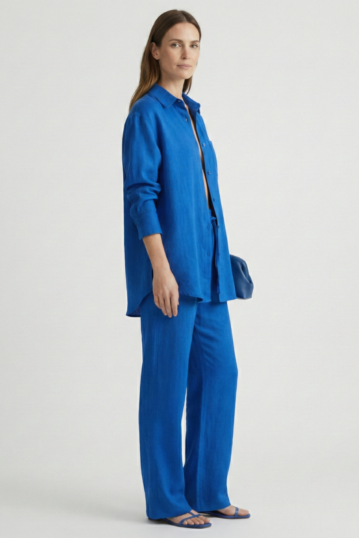 Tara | Women's Two-Piece Set | Button Shirt Straight Trousers