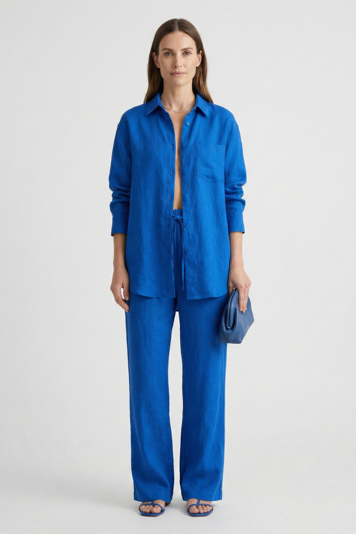 Tara | Women's Two-Piece Set | Button Shirt Straight Trousers