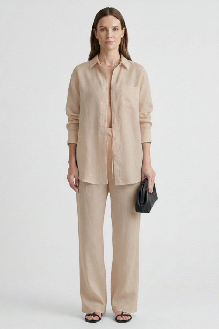 Tara | Women's Two-Piece Set | Button Shirt Straight Trousers