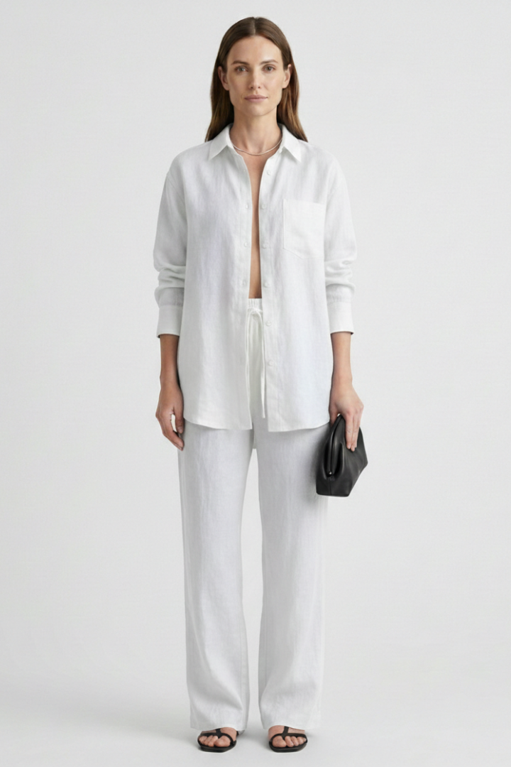 Tara | Women's Two-Piece Set | Button Shirt Straight Trousers