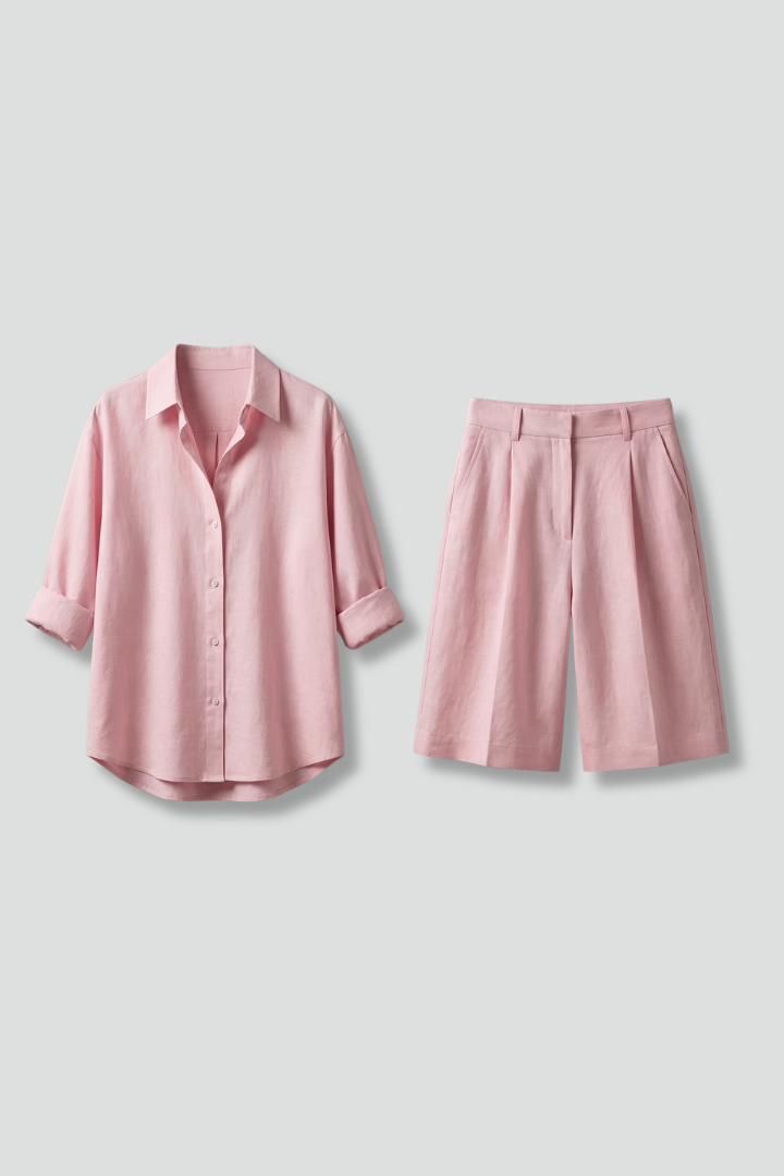Rae | Women's Two-Piece Set | Button Shirt Wide Shorts