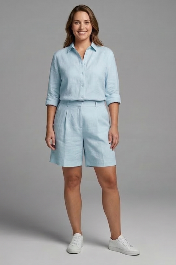 Rae | Women's Two-Piece Set | Button Shirt Wide Shorts