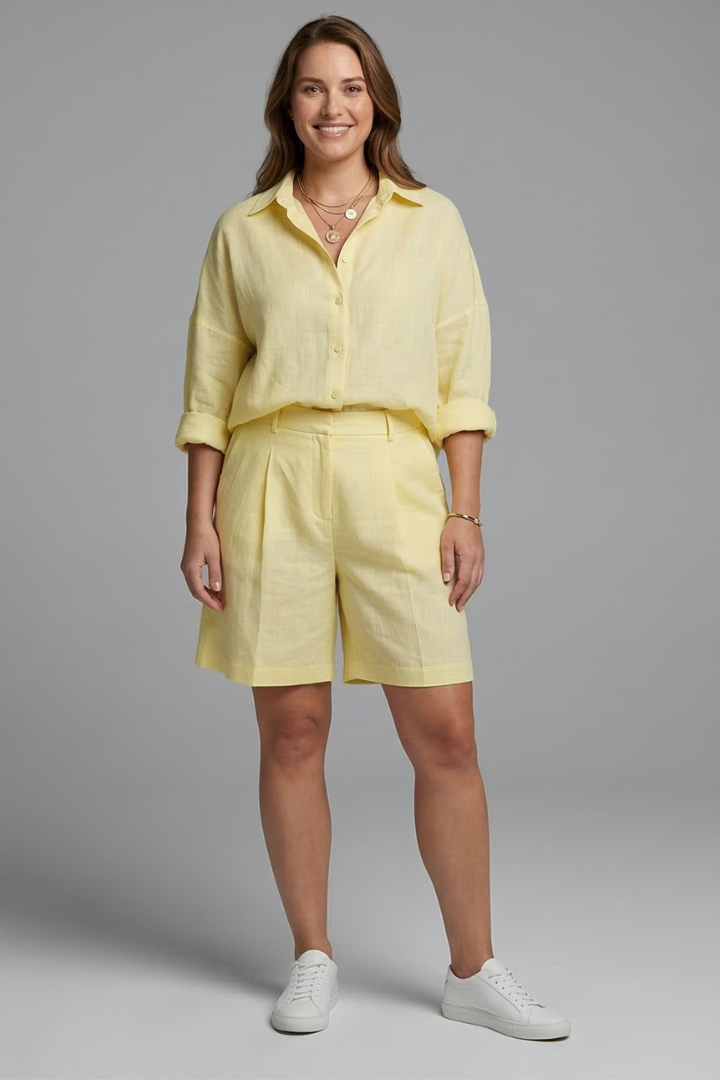 Rae | Women's Two-Piece Set | Button Shirt Wide Shorts