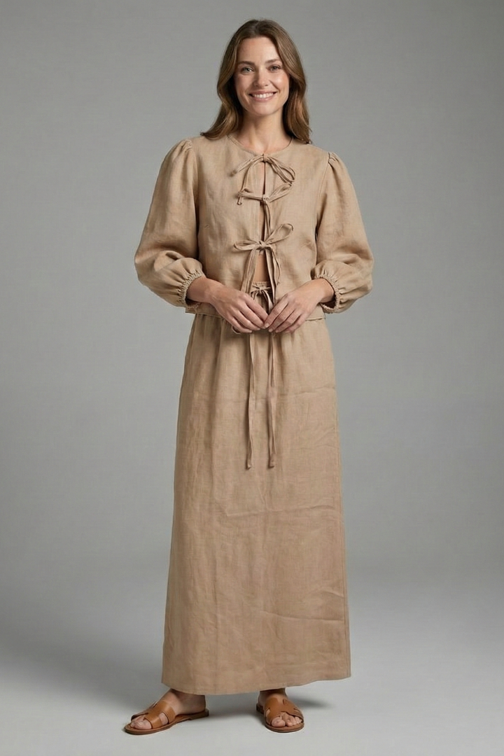 Gunnhildr | Women's Two-Piece Set | Lace-Up Top Elastic Waist Skirt