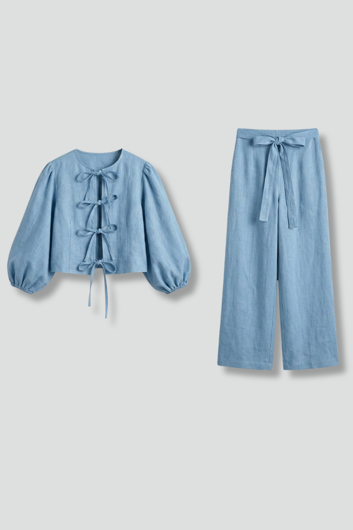 Gunnhildr | Women's Two-Piece Set | Lace-Up Top Elastic Waist Skirt
