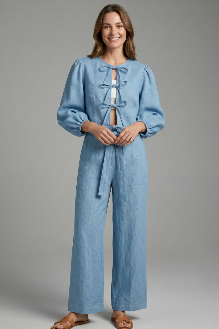 Gunnhildr | Women's Two-Piece Set | Lace-Up Top Elastic Waist Skirt