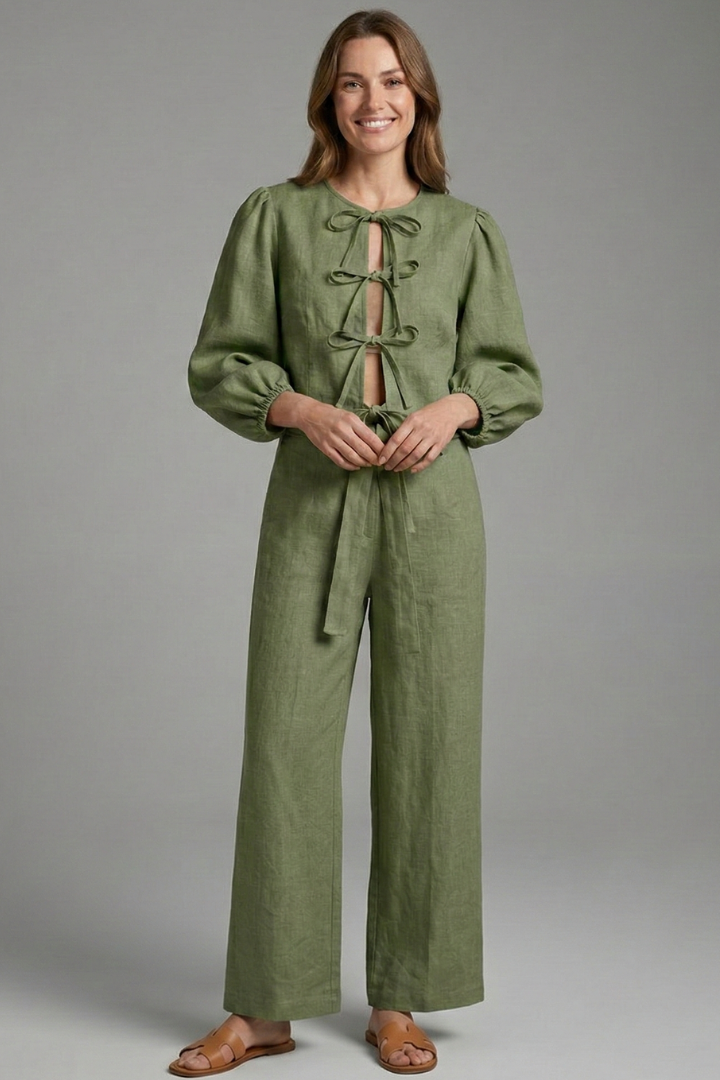 Gunnhildr | Women's Two-Piece Set | Lace-Up Top Elastic Waist Skirt