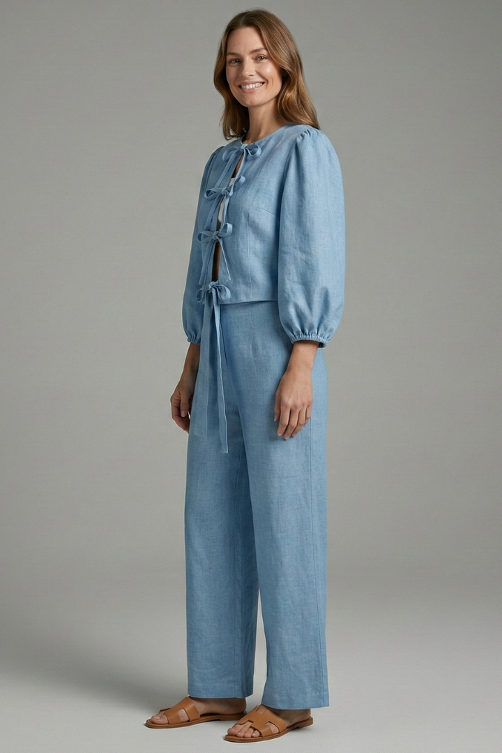 Gunnhildr | Women's Two-Piece Set | Lace-Up Top Elastic Waist Skirt