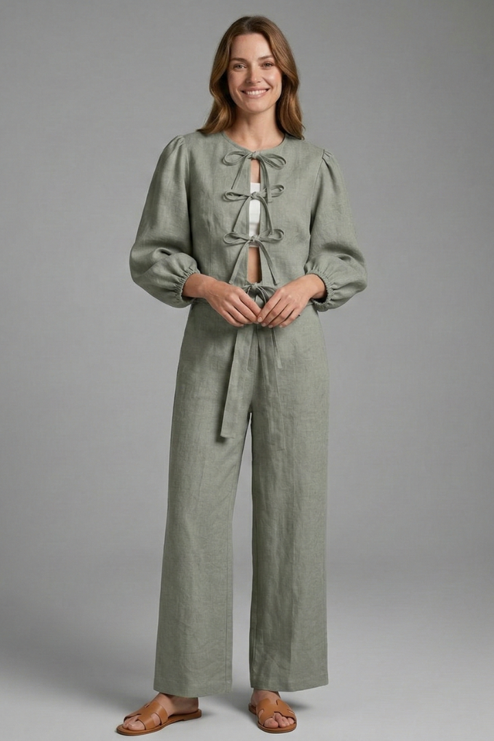 Gunnhildr | Women's Two-Piece Set | Lace-Up Top Elastic Waist Skirt