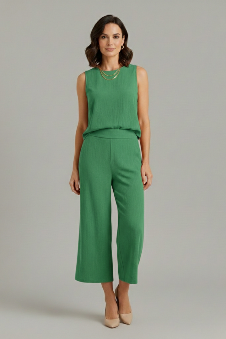 Sage | Women's Two-Piece Set | Sleeveless Top Cropped Trousers