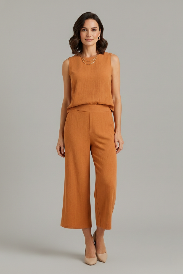 Sage | Women's Two-Piece Set | Sleeveless Top Cropped Trousers