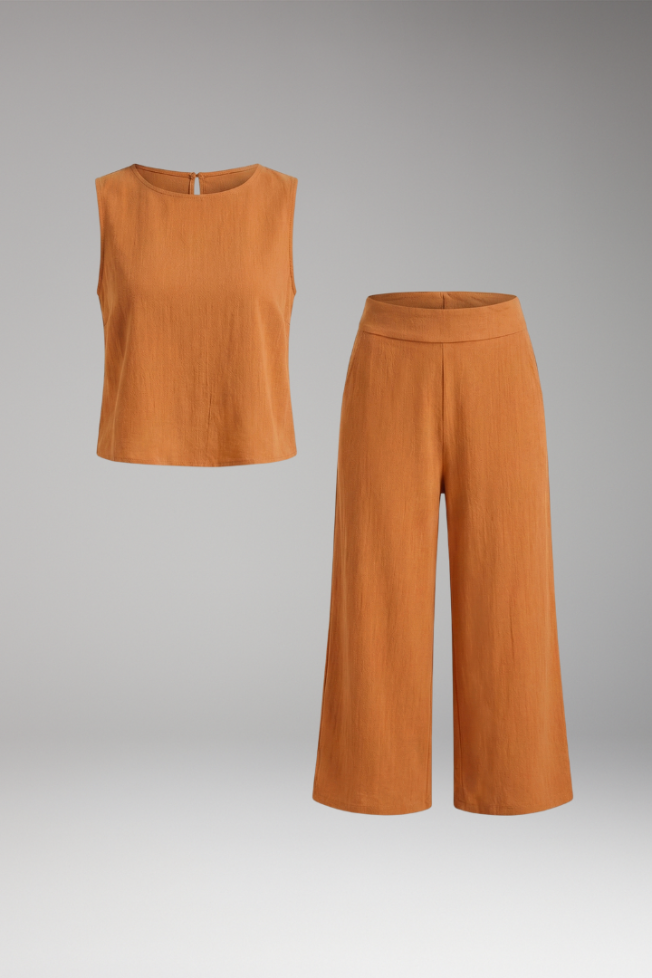 Sage | Women's Two-Piece Set | Sleeveless Top Cropped Trousers