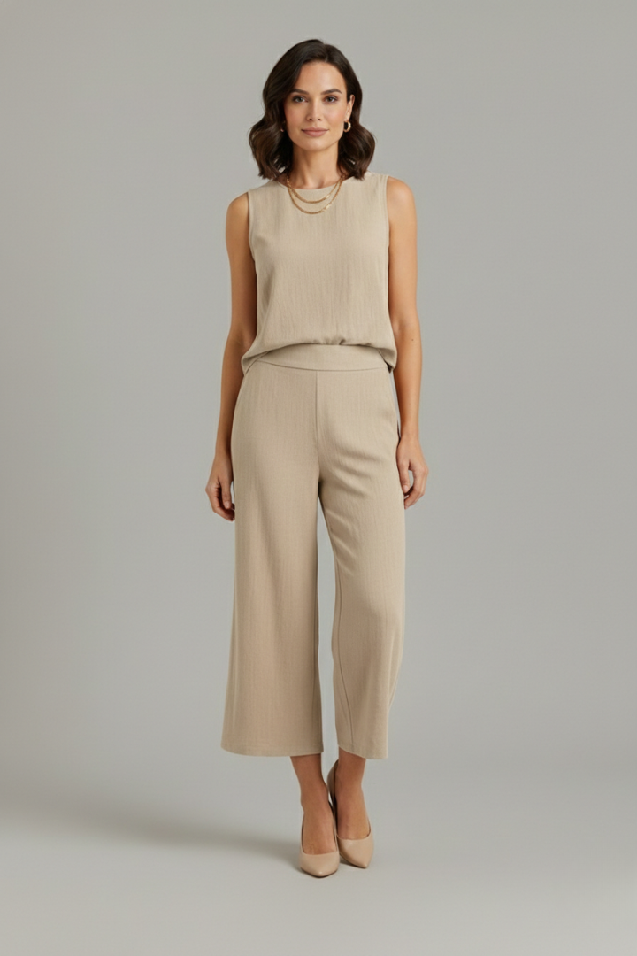 Sage | Women's Two-Piece Set | Sleeveless Top Cropped Trousers