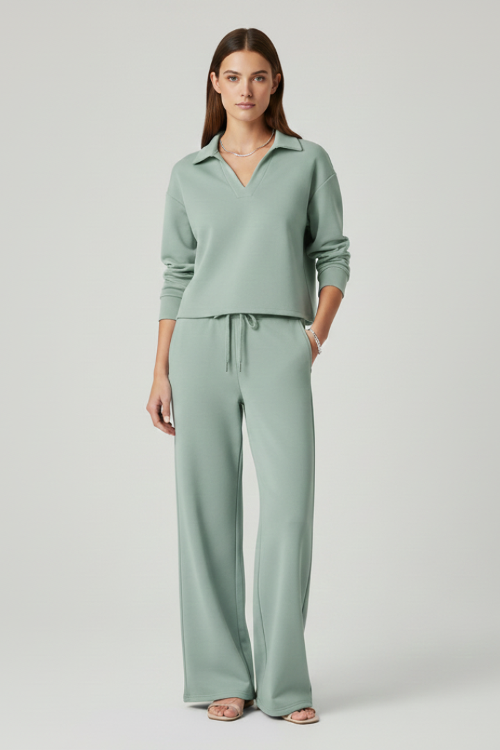 Xena | Women's Two-Piece Set | V-Neck Top Wide-Leg Pants