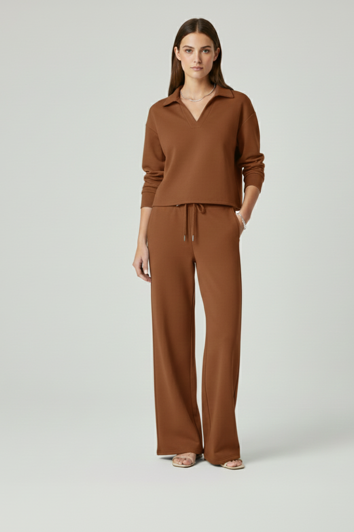 Xena | Women's Two-Piece Set | V-Neck Top Wide-Leg Pants