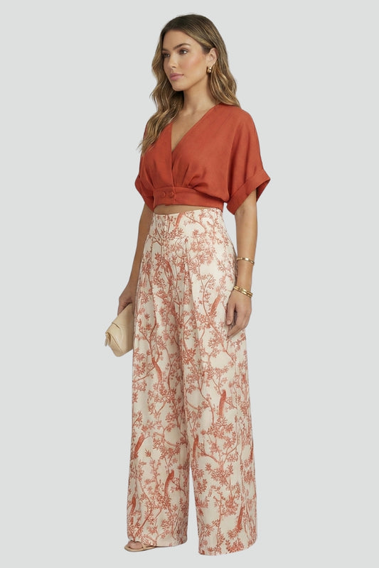 Wren | Women's Two-Piece Set | V-Neck Top Wide-Leg Trousers