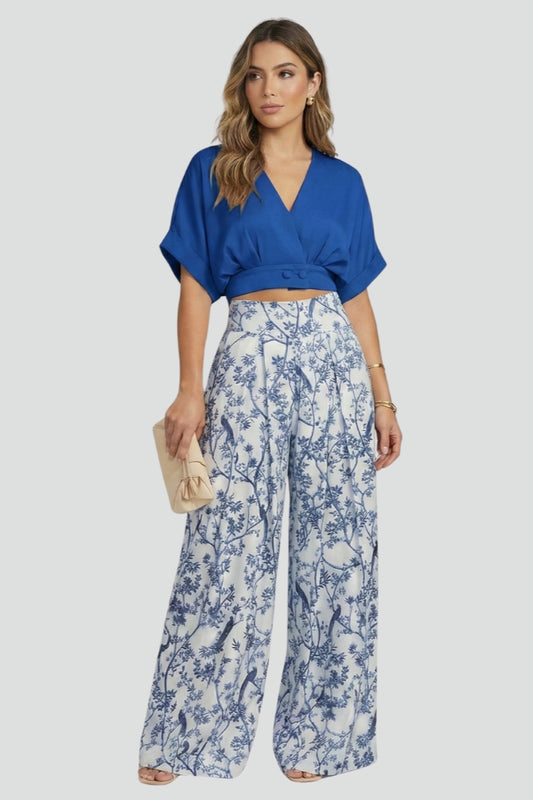 Wren | Women's Two-Piece Set | V-Neck Top Wide-Leg Trousers