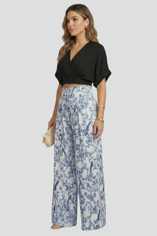 Wren | Women's Two-Piece Set | V-Neck Top Wide-Leg Trousers