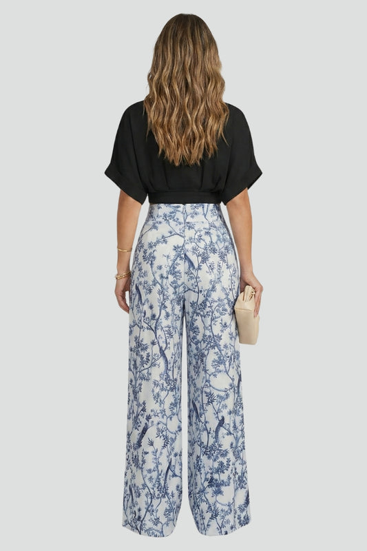 Wren | Women's Two-Piece Set | V-Neck Top Wide-Leg Trousers
