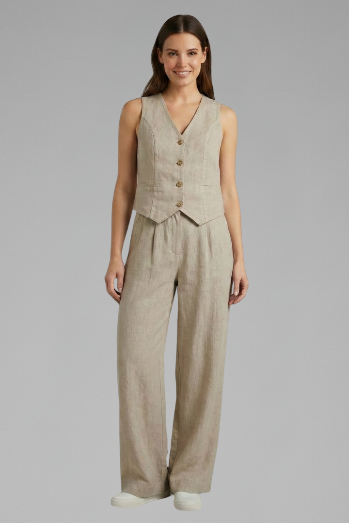 Yael | Women's Two-Piece Set | V-Neck Waistcoat Wide Trousers