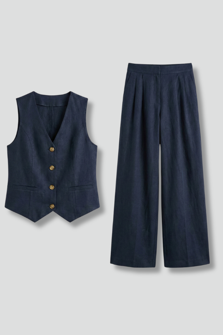 Yael | Women's Two-Piece Set | V-Neck Waistcoat Wide Trousers