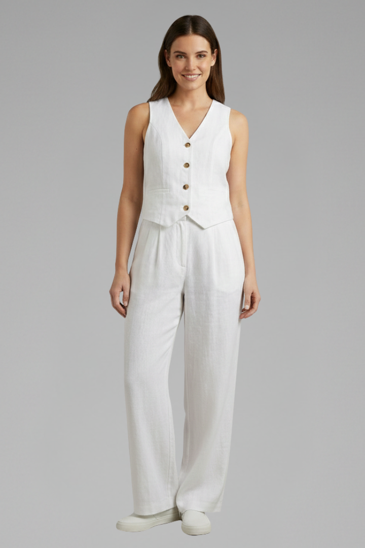 Yael | Women's Two-Piece Set | V-Neck Waistcoat Wide Trousers