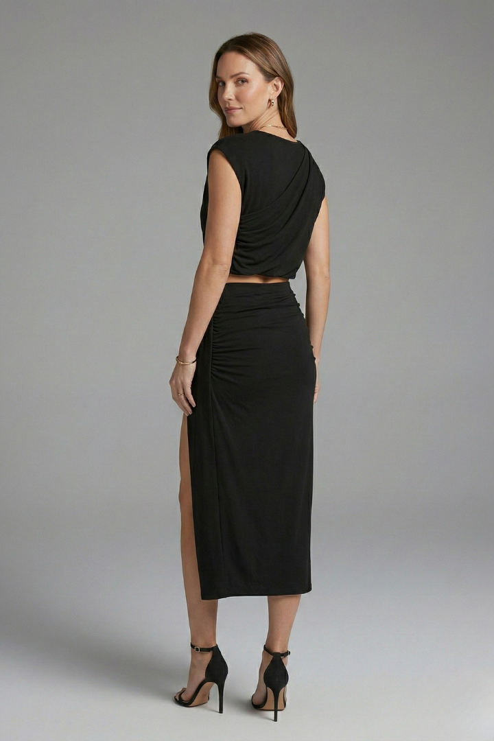 Sthenele | Women's Two Piece Set | Asymmetric Top Midi Skirt